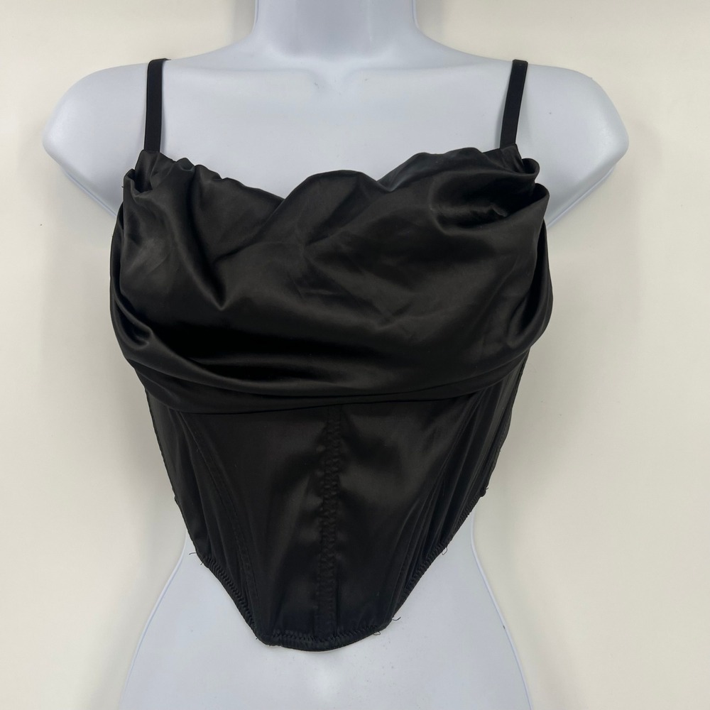 Urban Outfitters Black Satin Corset Top Medium M Cowl Neck Bustier Goth Chic